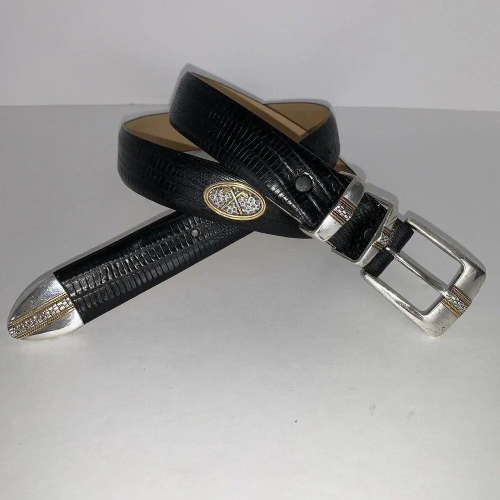 Golf Men's 34 Genuine Black Italian Calfskin Leather Lizard Embossed